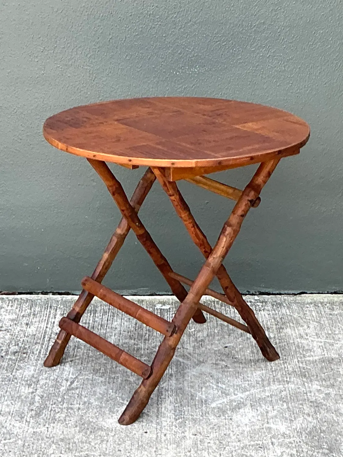 Vintage Split Bamboo Folding Table - Side view