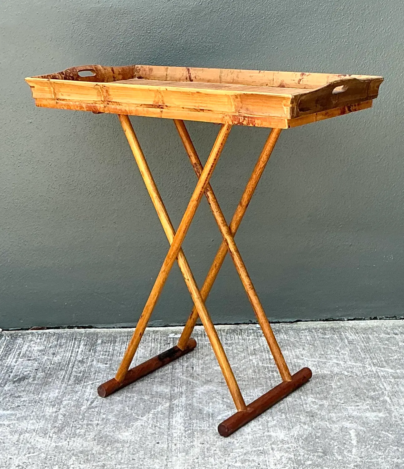 Vintage Split Bamboo Tray Table - Side view
