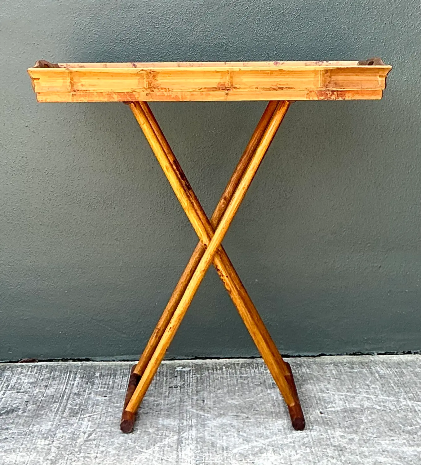 Vintage Split Bamboo Tray Table - Detail view