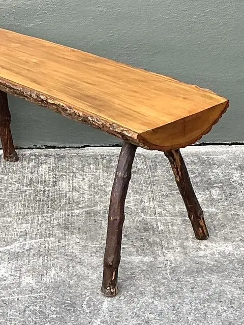 Vintage Split Log Bench - Detail view