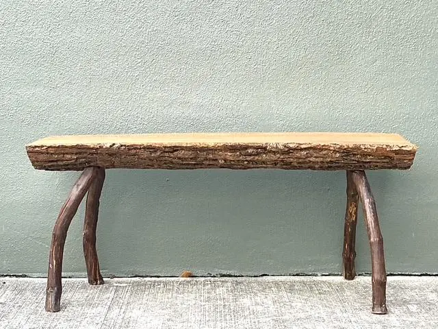 Vintage Split Log Bench - Side view