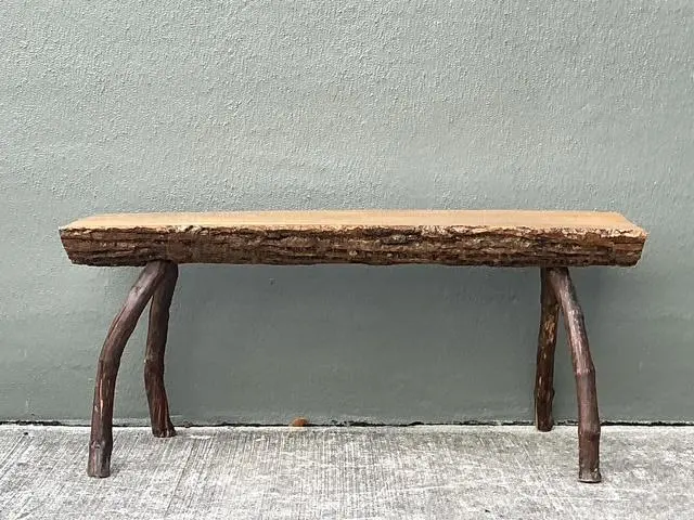 Vintage Split Log Bench - Back view