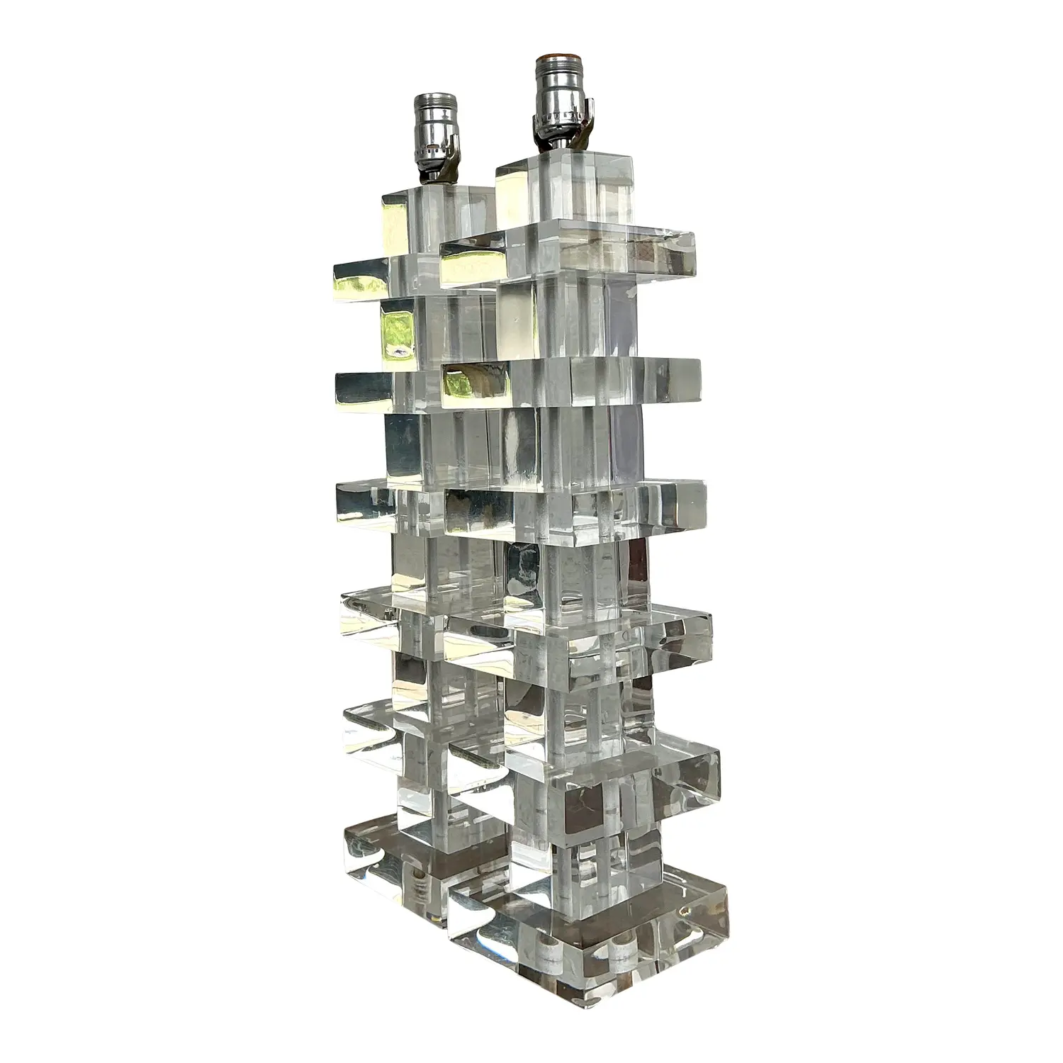 Vintage Stacked Lucite Blocks Lamps - A Pair