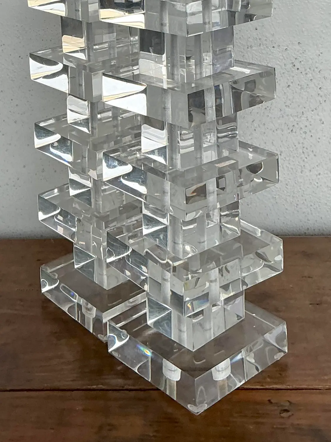 Vintage Stacked Lucite Blocks Lamps - A Pair - Back view