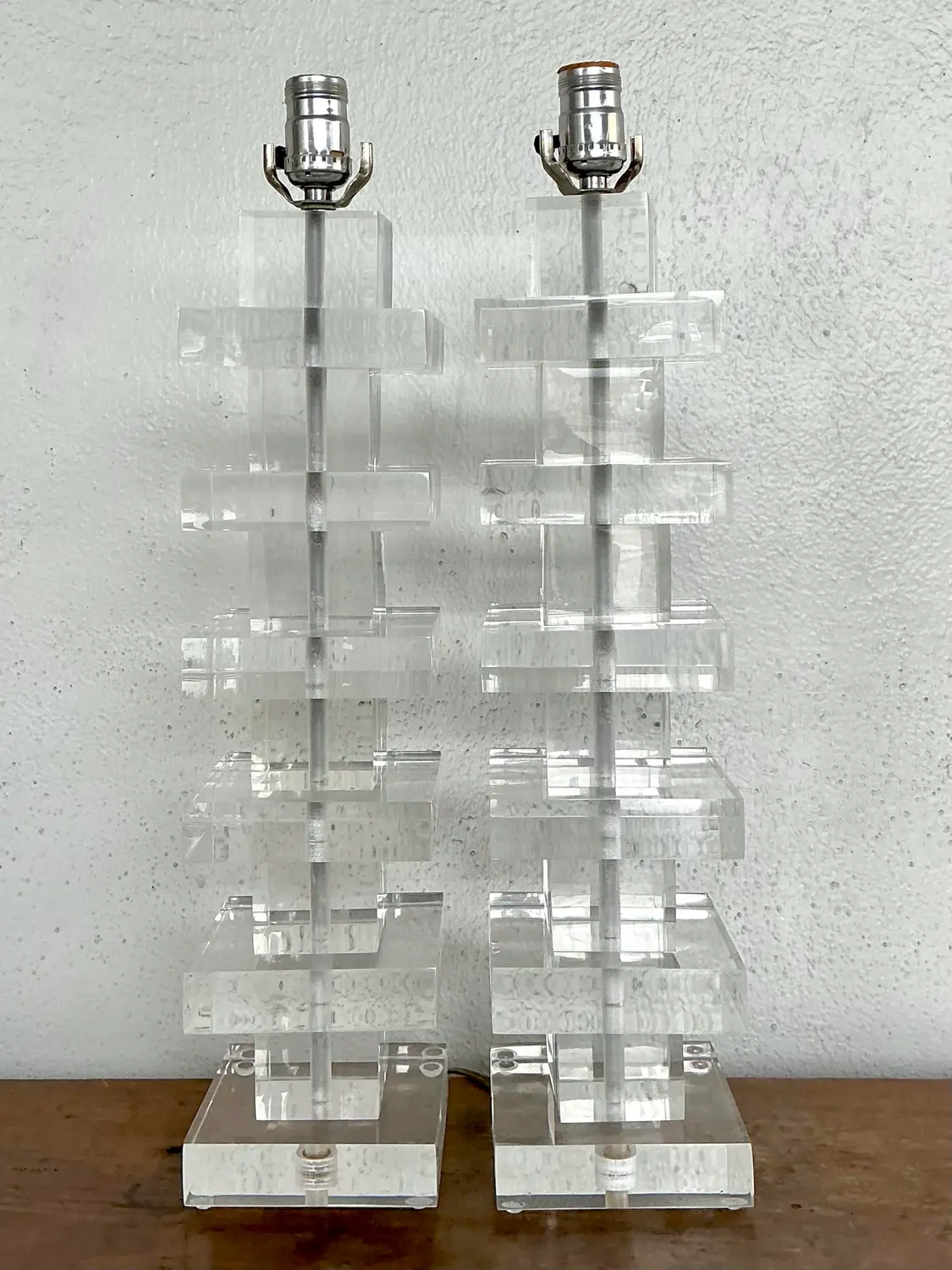 Vintage Stacked Lucite Blocks Lamps - A Pair - Top view