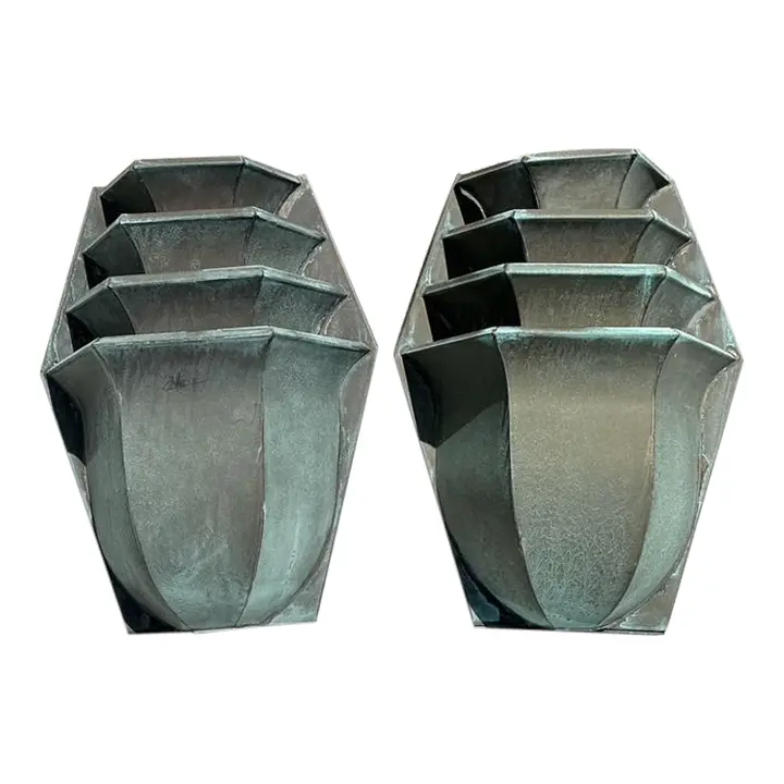 Vintage Stacked Patinated Copper Sconces - A Pair