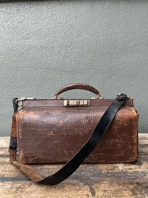 Vintage Stamped Croco Doctors Bag - Side view