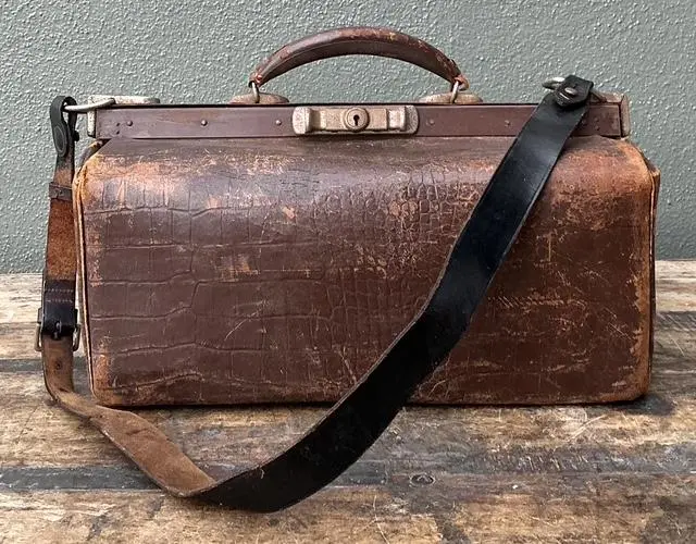 Vintage Stamped Croco Doctors Bag - Top view