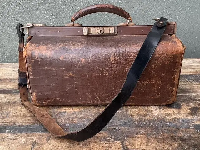 Vintage Stamped Croco Doctors Bag - Back view