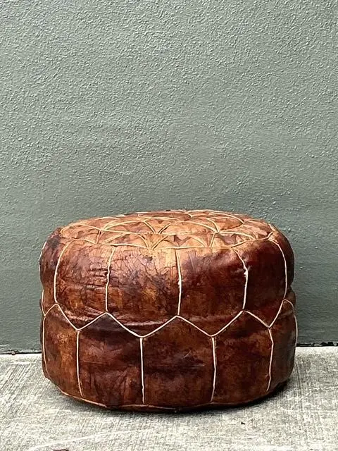 Vintage Star Tufted Leather Ottoman - Back view