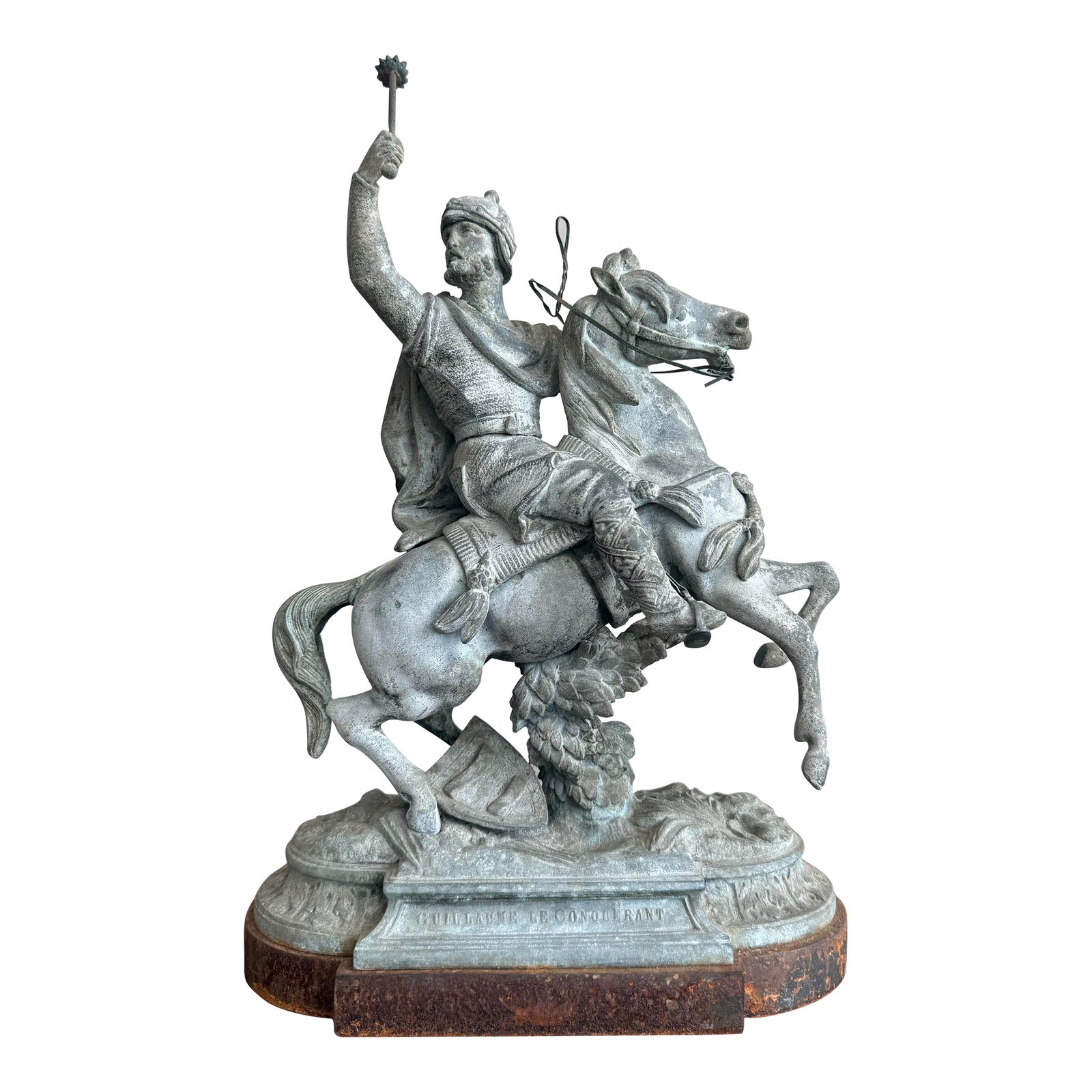 Vintage Statue With Warrior on Horseback - Detail view