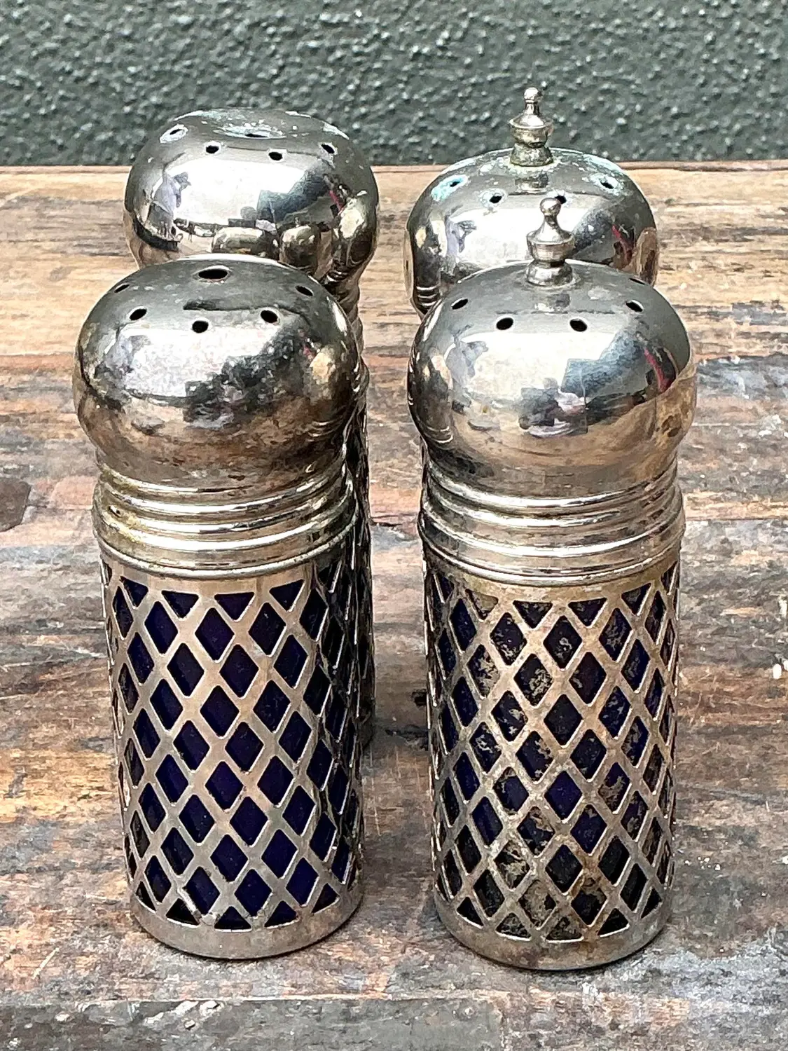 Vintage Sterling and Plate Assorted Salt Shakers - Set of 12 - Back view