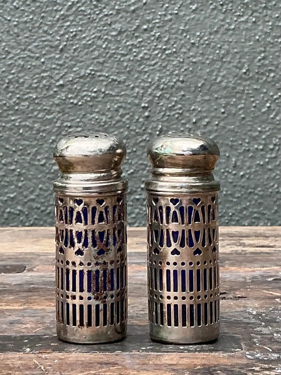 Vintage Sterling and Plate Assorted Salt Shakers - Set of 12 - Top view