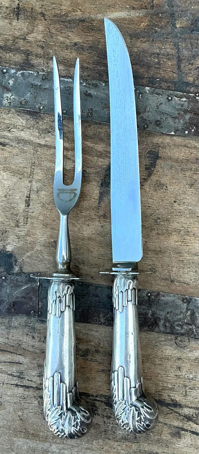 Vintage Sterling Carving Set of 2 - Detail view