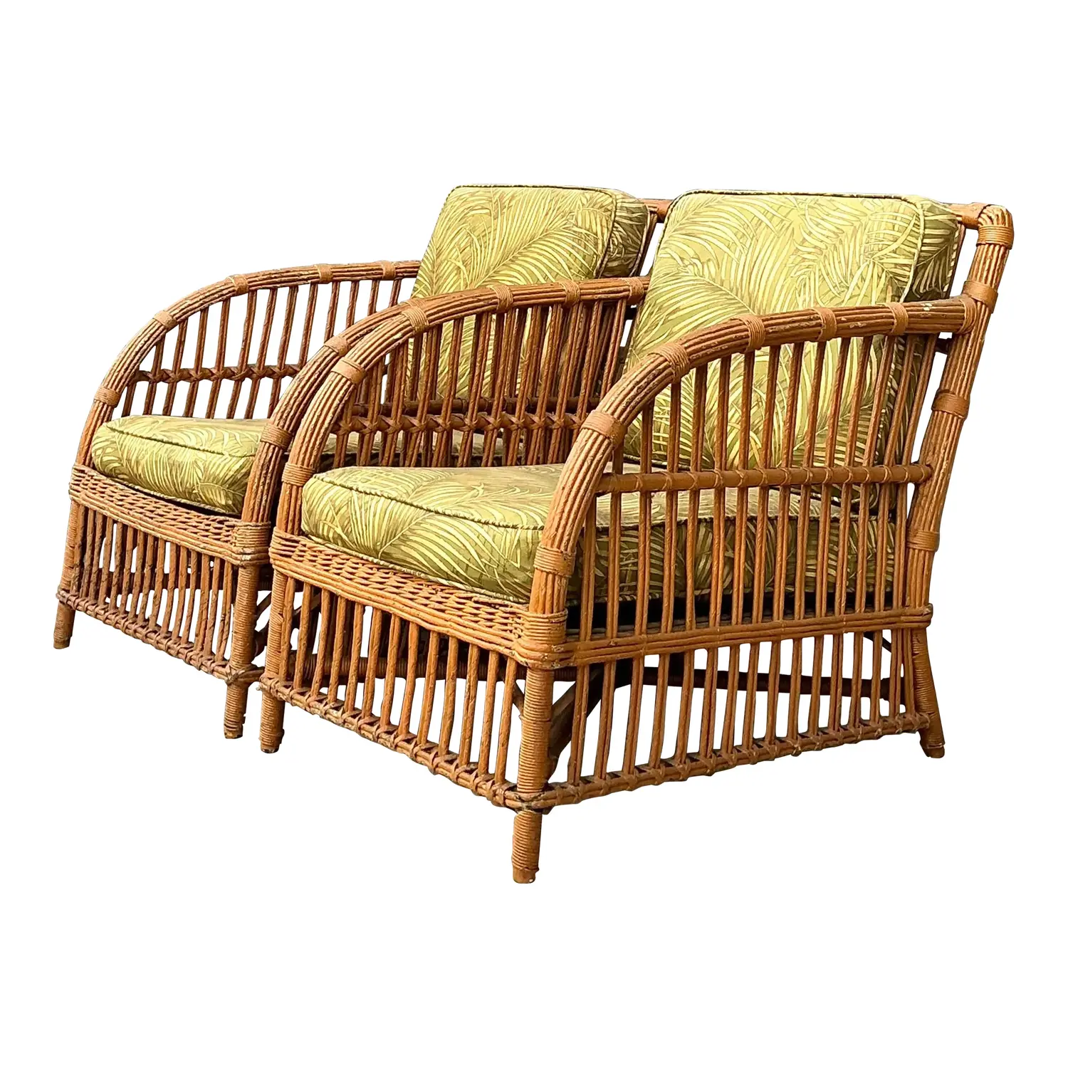 Vintage Stick Rattan Lounge Chairs - A Pair