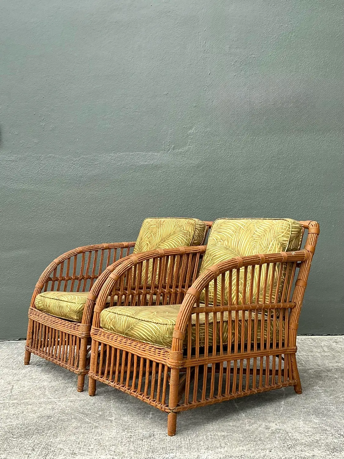 Vintage Stick Rattan Lounge Chairs - A Pair - Side view