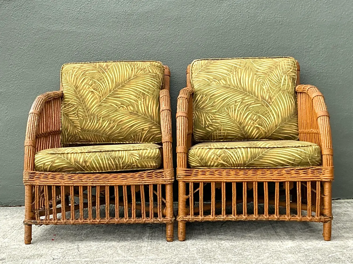 Vintage Stick Rattan Lounge Chairs - A Pair - Back view