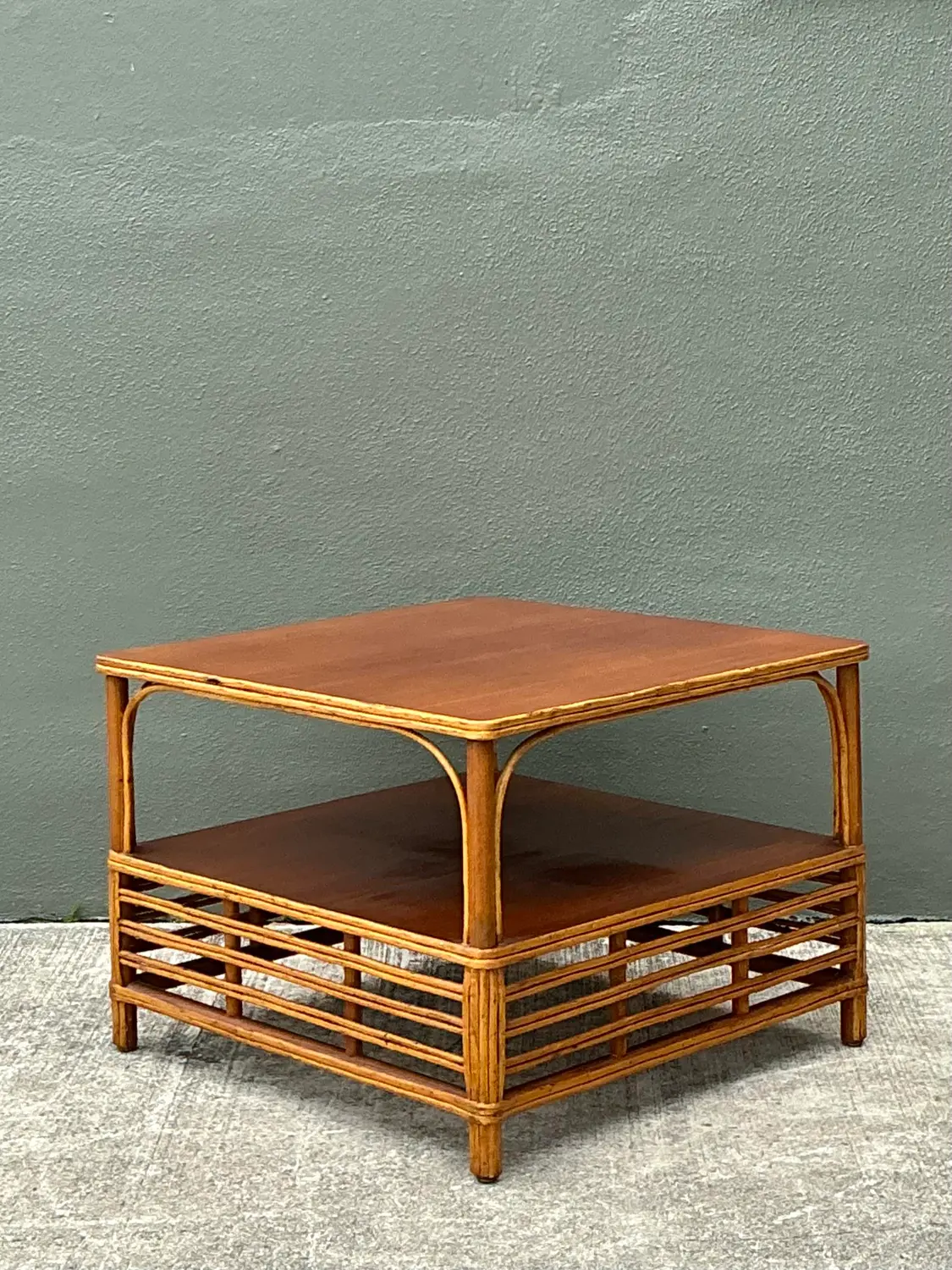 Vintage Stick Rattan Side Table - Back view