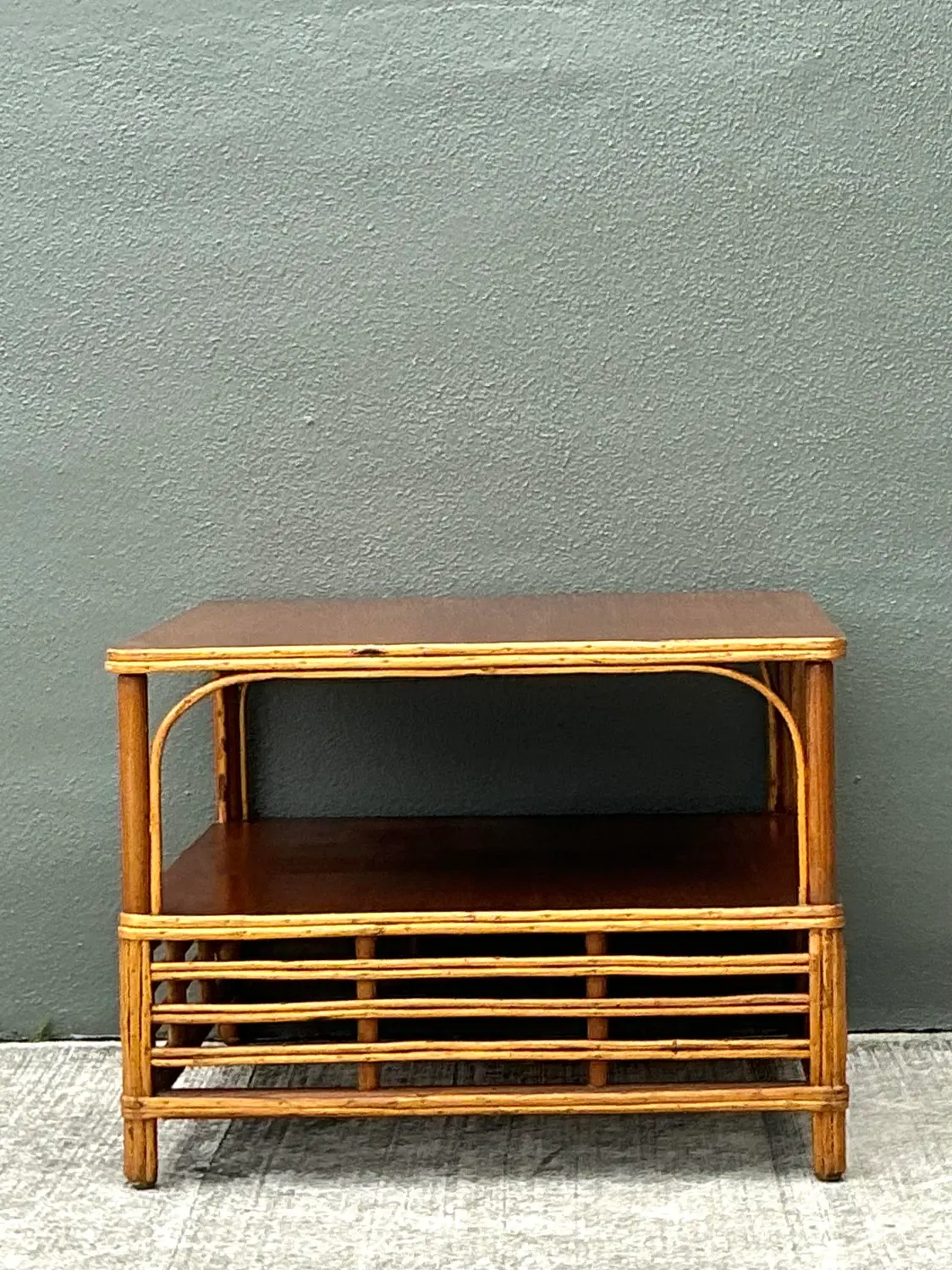 Vintage Stick Rattan Side Table - Side view