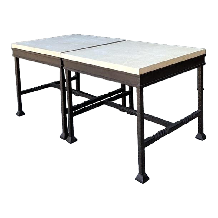 Vintage Stone Top Twisted Iron Side Tables - A Pair - Detail view