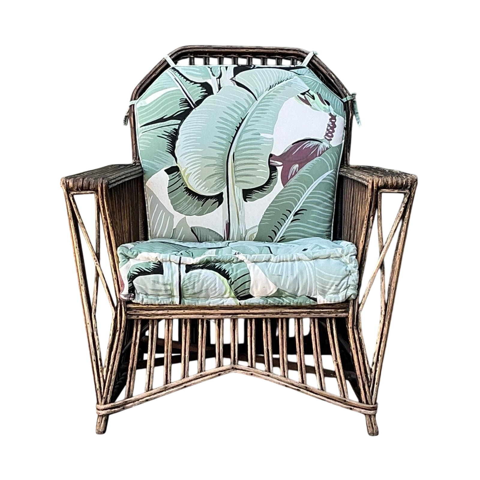 Vintage Stick Rattan Lounge Chair in Stockwell Performance “Martinique”
