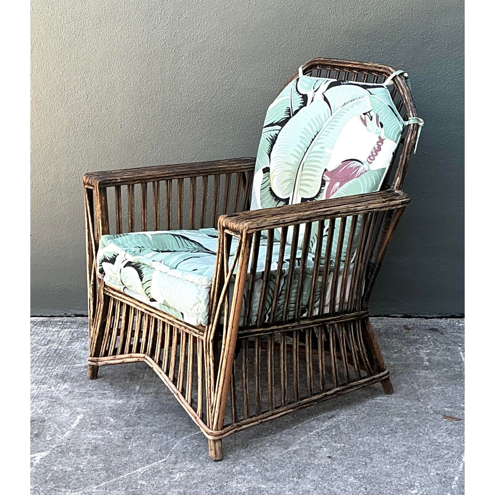 Vintage Stick Rattan Lounge Chair in Stockwell Performance “Martinique” - Top view