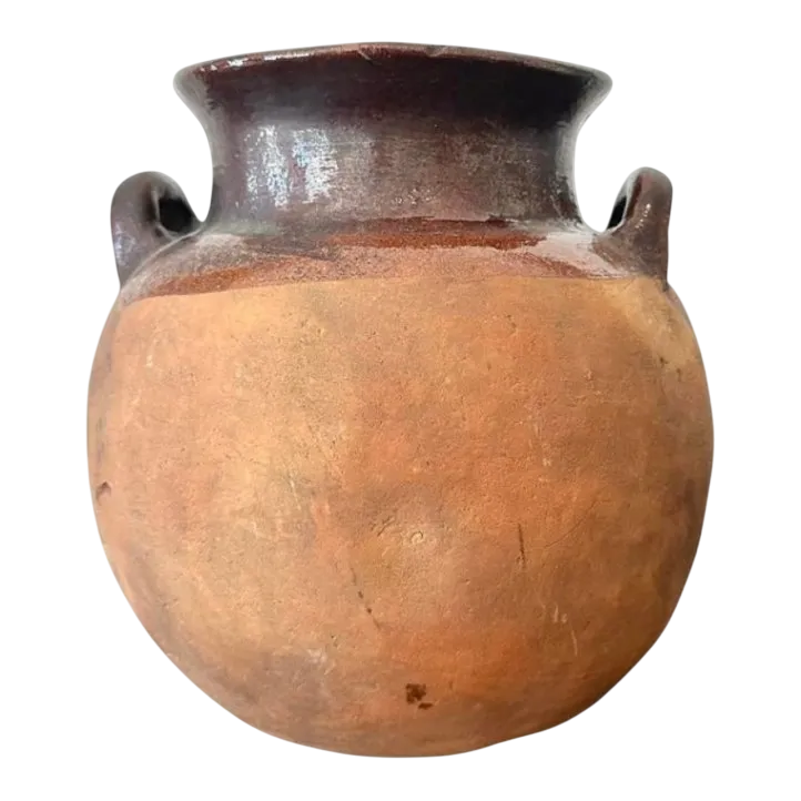 Vintage Studio Pottery Half Glazed Vase With Handles
