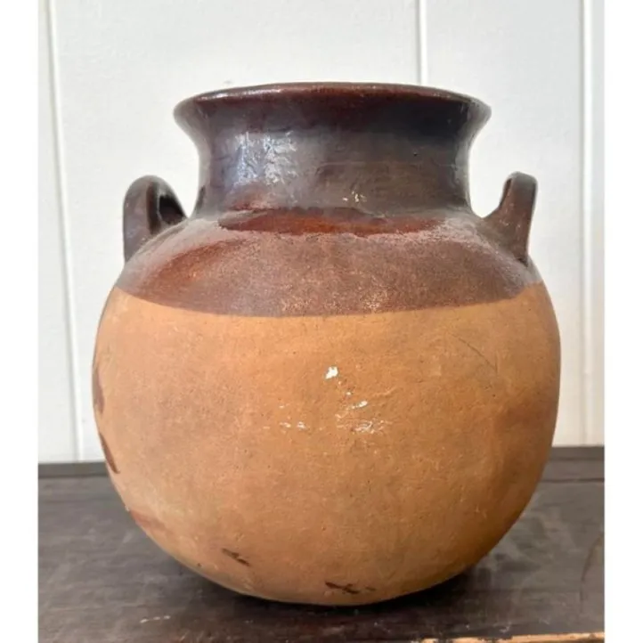 Vintage Studio Pottery Half Glazed Vase With Handles - Detail view