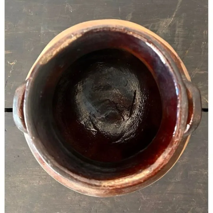 Vintage Studio Pottery Half Glazed Vase With Handles - Top view