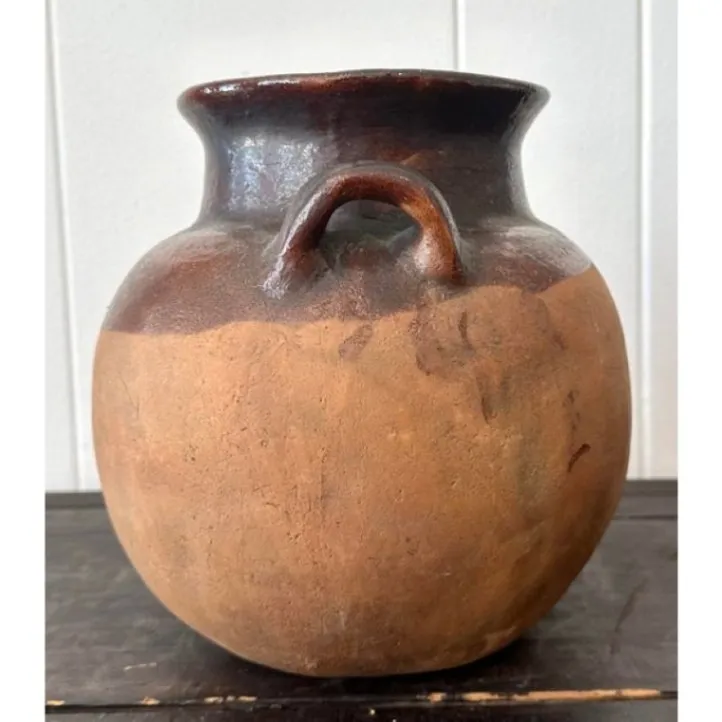 Vintage Studio Pottery Half Glazed Vase With Handles - Back view