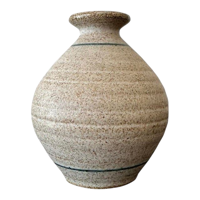Vintage Studio Pottery Speckled Glaze Vase With Line Detail