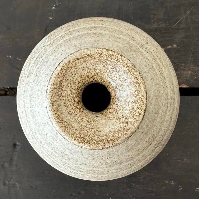 Vintage Studio Pottery Speckled Glaze Vase With Line Detail - Top view