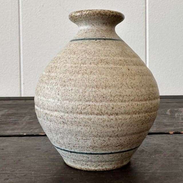 Vintage Studio Pottery Speckled Glaze Vase With Line Detail - Back view