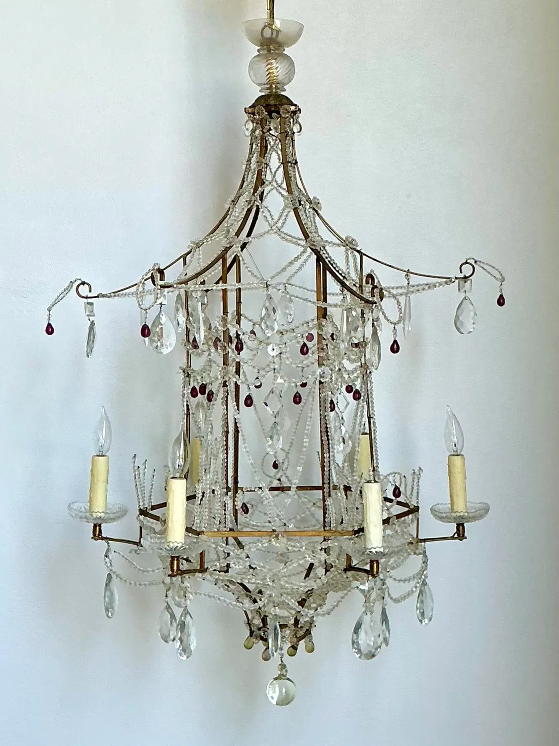 Vintage Swag Crystals Pagoda Chandelier - Side view