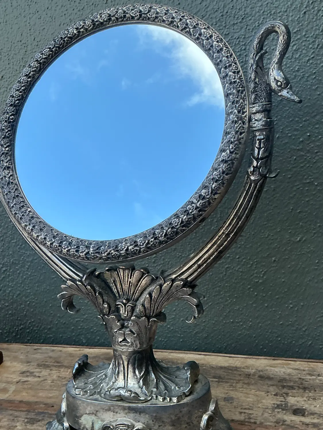 Vintage Swan Table Mirror - Side view
