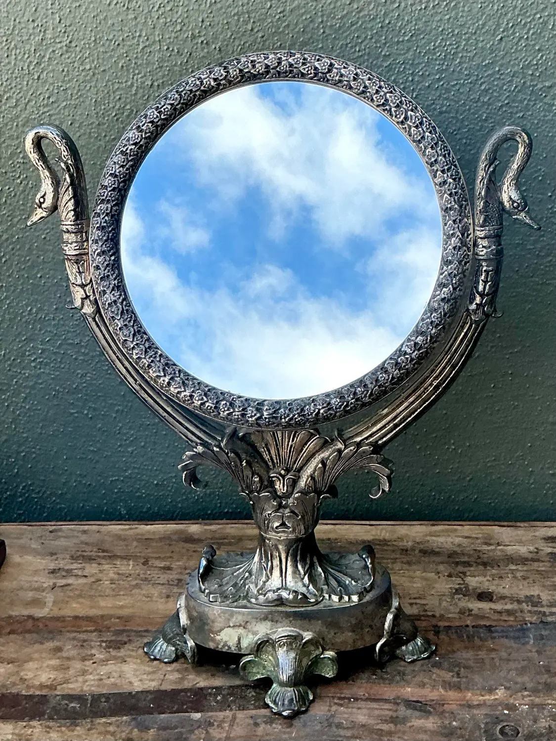 Vintage Swan Table Mirror - Back view