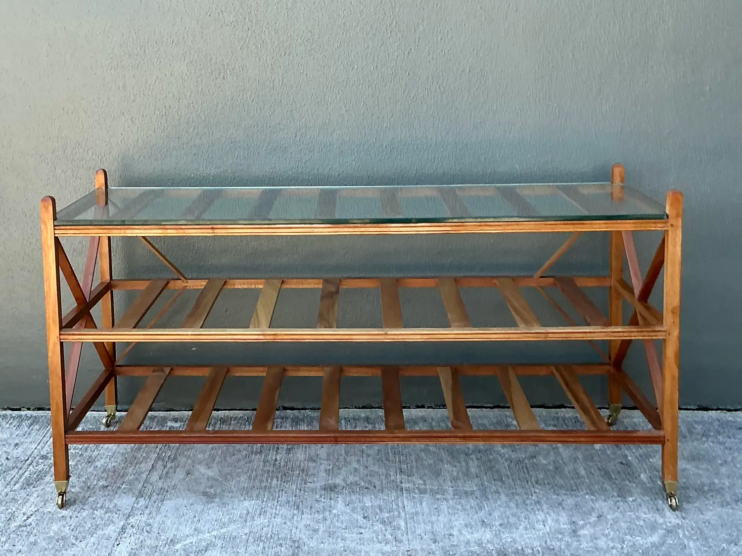 Vintage Teak Slat Console Table - Top view
