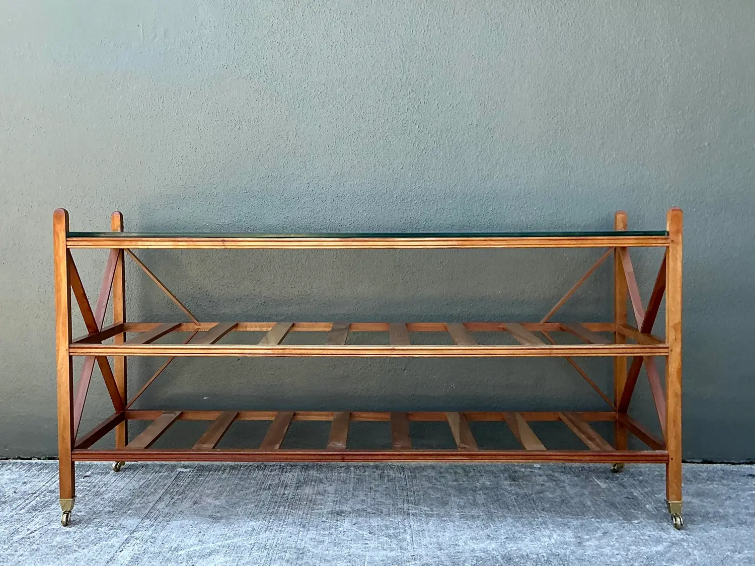 Vintage Teak Slat Console Table - Side view