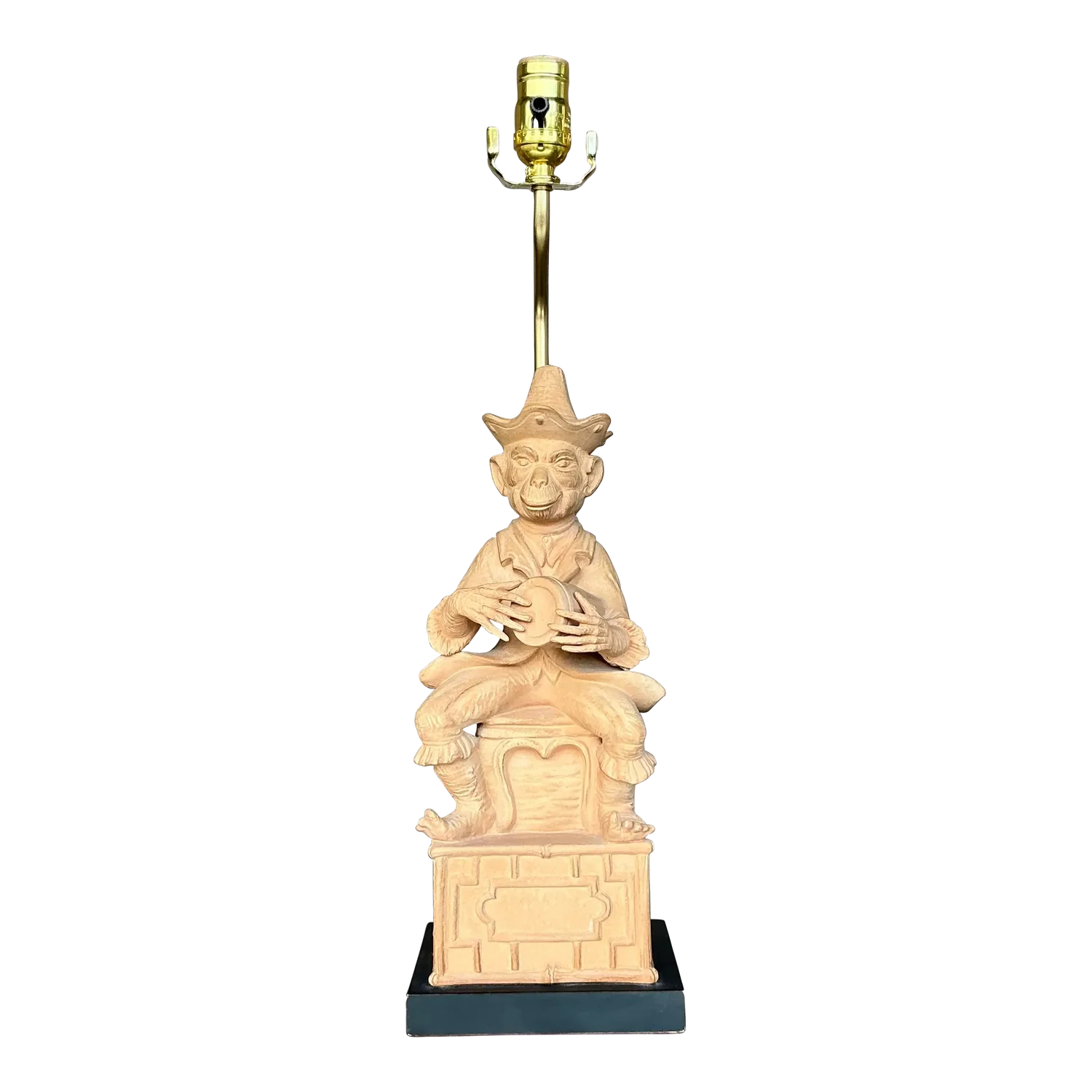Vintage Terra Cotta Monkey Lamp - Detail view