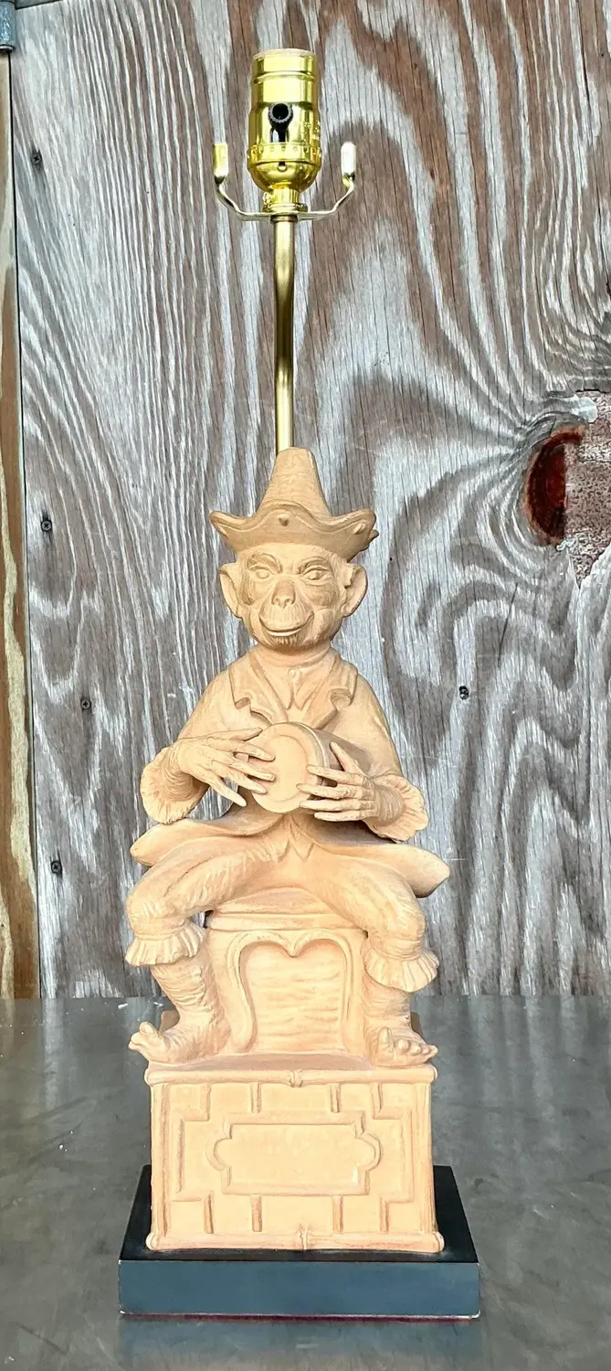 Vintage Terra Cotta Monkey Lamp - Side view