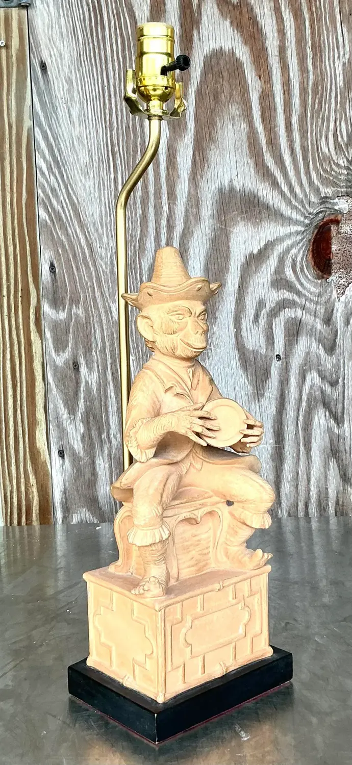 Vintage Terra Cotta Monkey Lamp - Back view