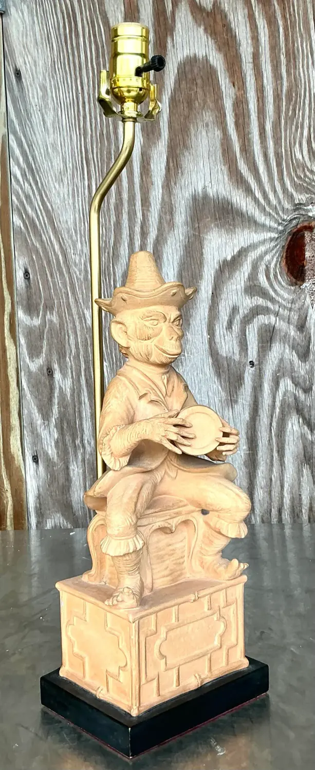 Vintage Terra Cotta Monkey Lamp - Top view