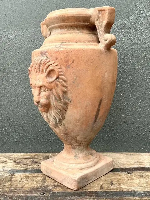 Vintage Terracotta Lion’s Head Urn - Detail view