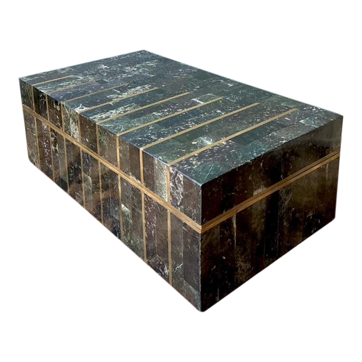 Vintage Tessellated Brass and Stone Box - Side view