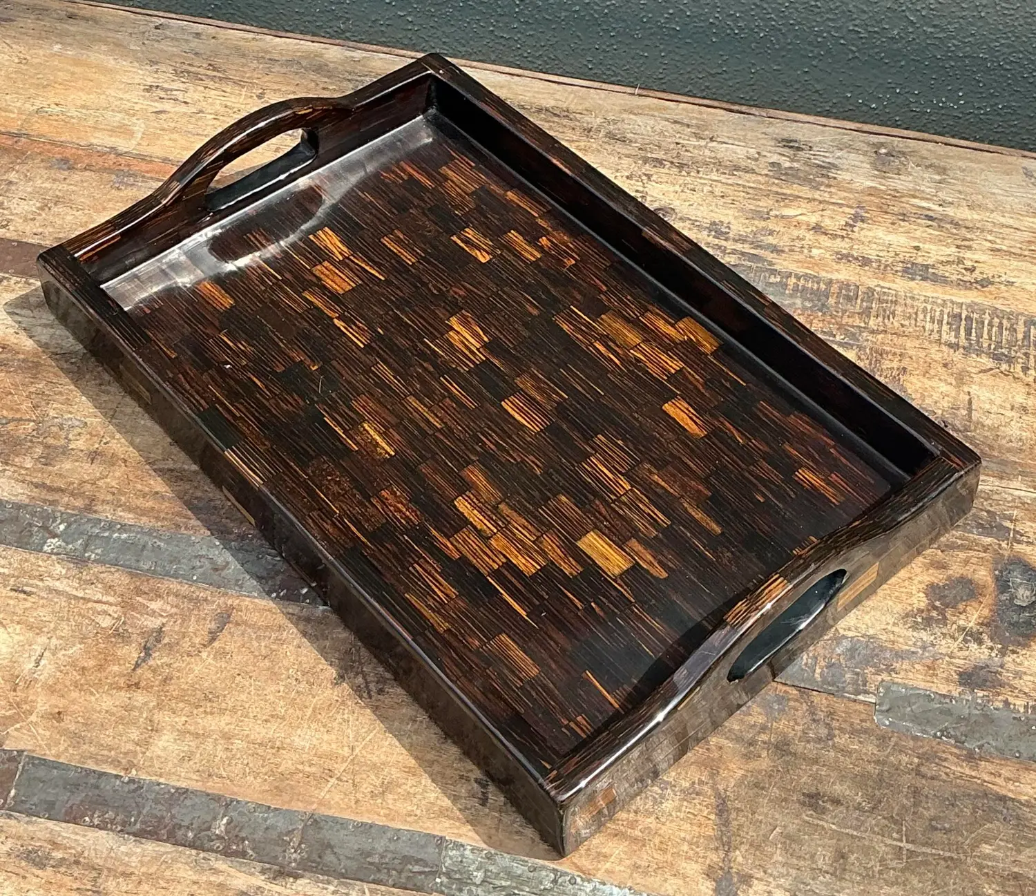 Vintage Tessellated Coconut Shell Tray - Top view