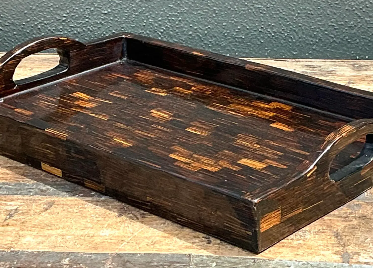 Vintage Tessellated Coconut Shell Tray - Side view