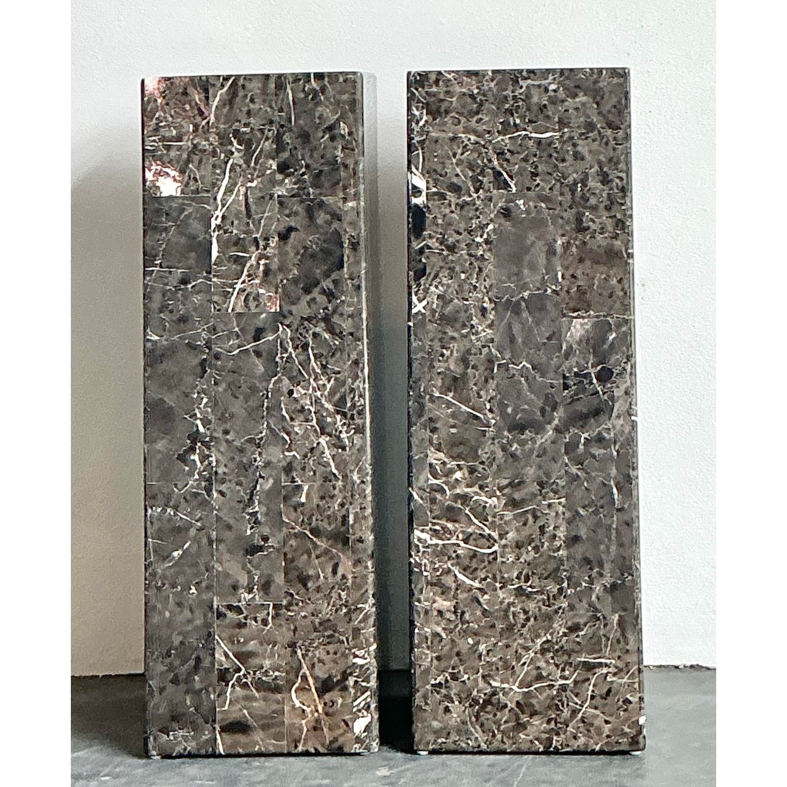 Vintage Tessellated Stone Pedestals - A Pair - Detail view