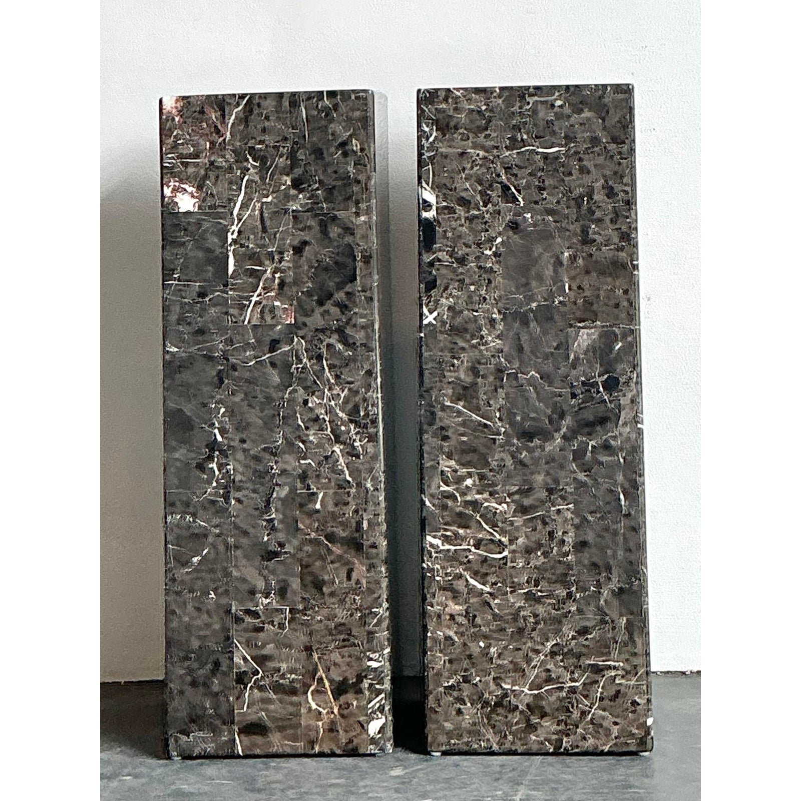 Vintage Tessellated Stone Pedestals - A Pair - Side view
