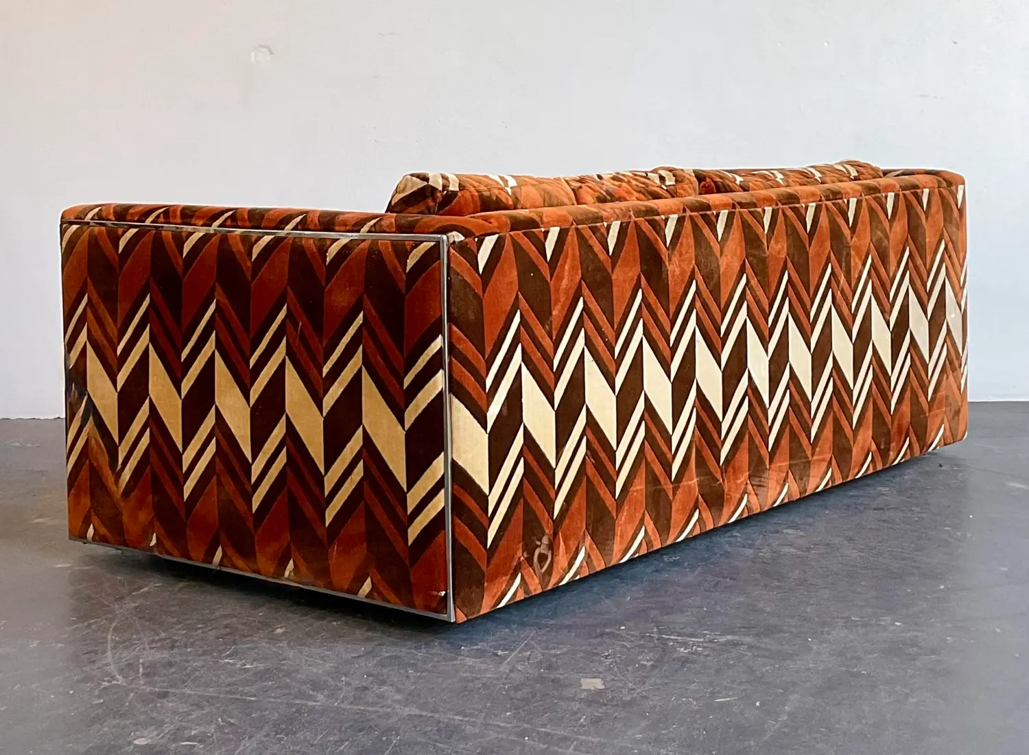 Vintage Thayer Coggin Chevron Velvet Sofa - Side view