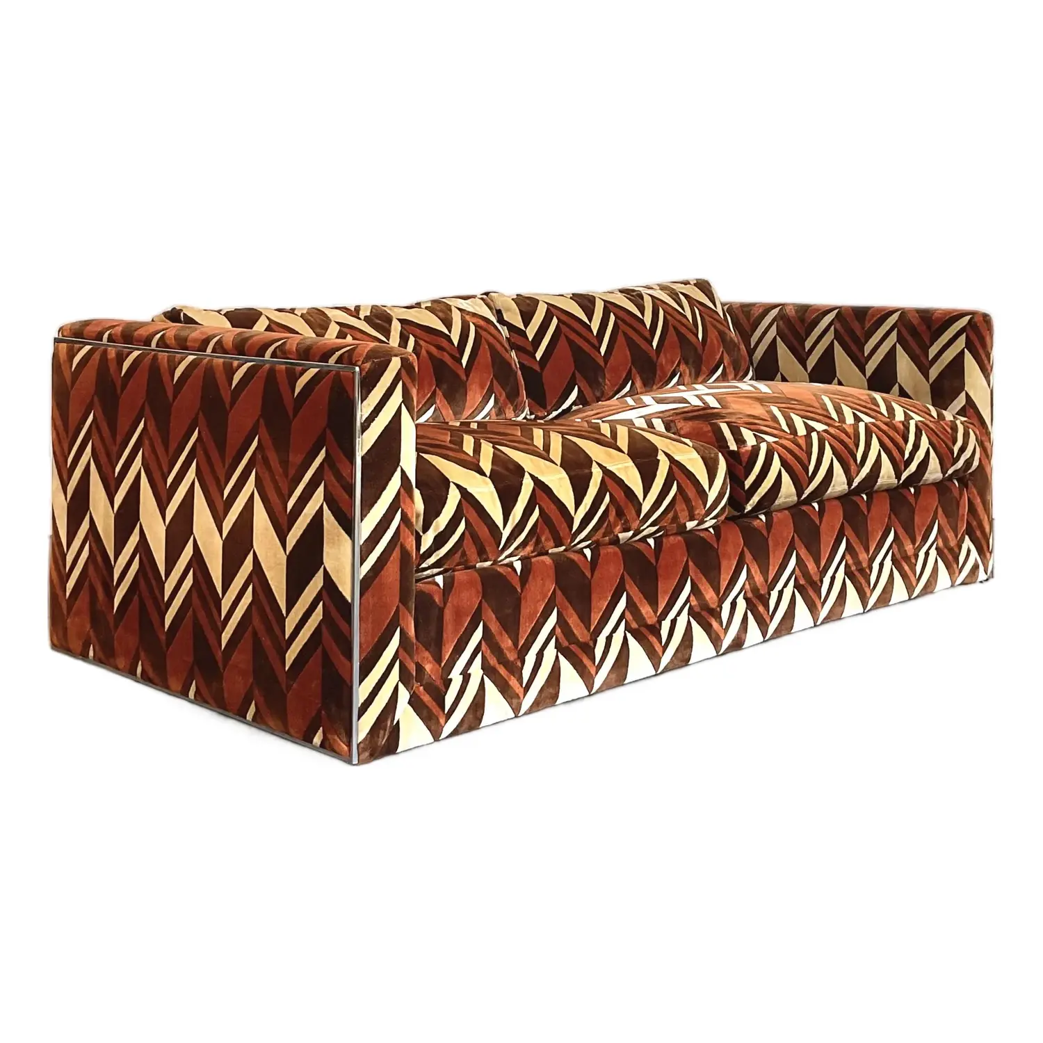 Vintage Thayer Coggin Chevron Velvet Sofa